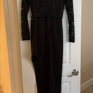 Black dress, long sleeve, slit on the side